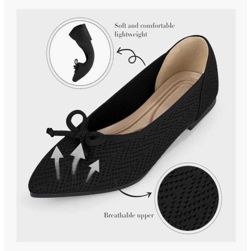 Women's Flats Shoes Pointed Toe Knit Ballet Comfort Breathable Slip On Size 9 - Picture 6 of 16